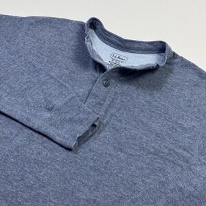 L.L. Bean Sweatshirt Mens M Blue Henley Collarless Knit Wool Cotton Nylon